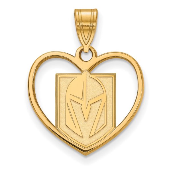 SS 14k Yellow Gold Plated NHL Vegas Golden Knights Heart Pendant