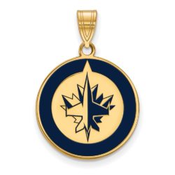 SS 14k Yellow Gold Plated NHL Winnipeg Jets LG Enamel Disc Pendant