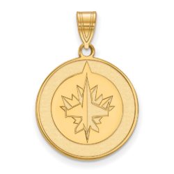 SS 14k Yellow Gold Plated NHL Winnipeg Jets Large Disc Pendant