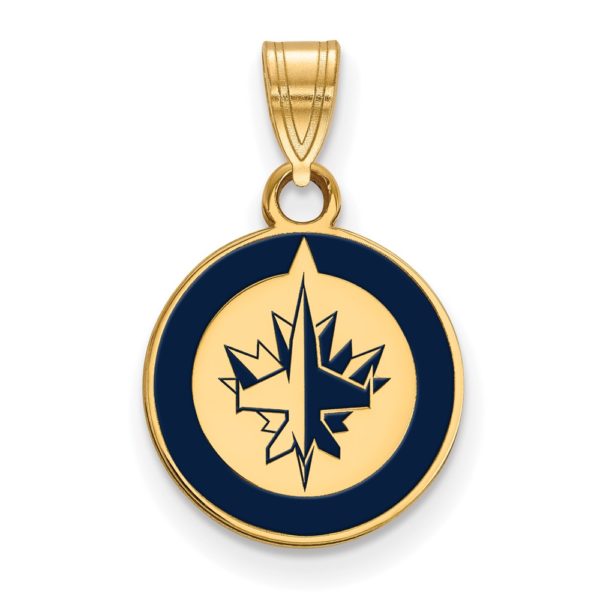 SS 14k Yellow Gold Plated NHL Winnipeg Jets SM Enamel Disc Pendant