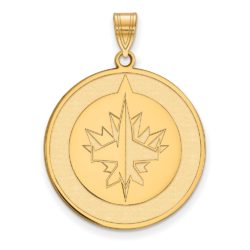 SS 14k Yellow Gold Plated NHL Winnipeg Jets XL Disc Pendant