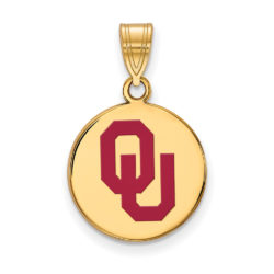 SS w/GP U. of Oklahoma Medium Enamel 'OU' Disc Pendant