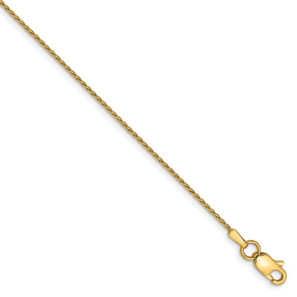 0.8mm, 14K Yellow Gold Diamond Cut Round Wheat Chain Anklet - 10 inch