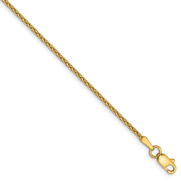 1.5mm 14k Yellow Gold Diamond Cut Round Wheat Chain Anklet, 10 Inch