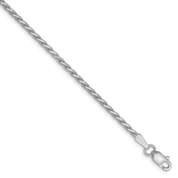 1.9mm, 14k White Gold, Solid D/C Round Wheat Chain Anklet, 10 Inch