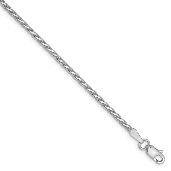 1.9mm, 14k White Gold, Solid D/C Round Wheat Chain Anklet, 10 Inch