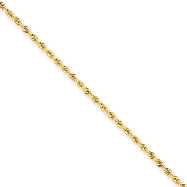 1.75mm, 14 Karat Yellow Gold, Handmade Rope Chain Anklet - 9 inch