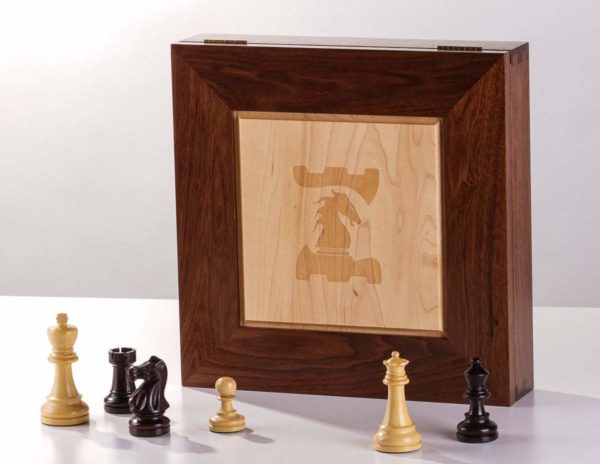 Walnut Maple Premium Hardwood Chess Box with Framed Inset