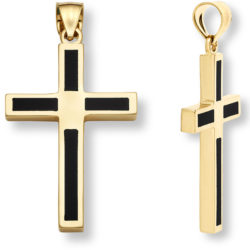 14K Gold Onyx Cross Pendant for Men