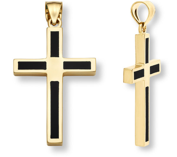 14K Gold Onyx Cross Pendant for Men