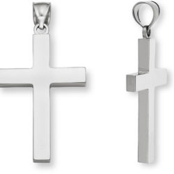 Men's 14K White Gold Cross Pendant - Plain