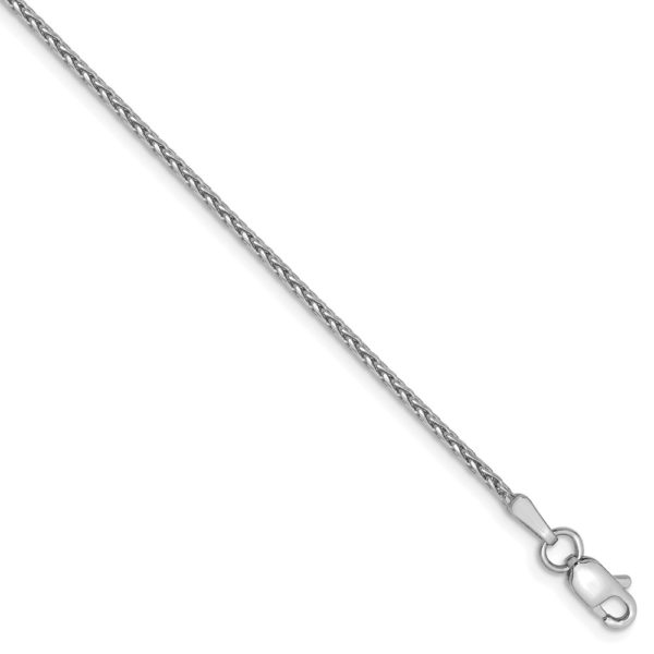 1.5mm, 14k White Gold, Solid D/C Round Wheat Chain Anklet, 10 Inch