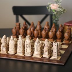 House of Hauteville Chess Set and Board Combo - Antique White and Brown Marble