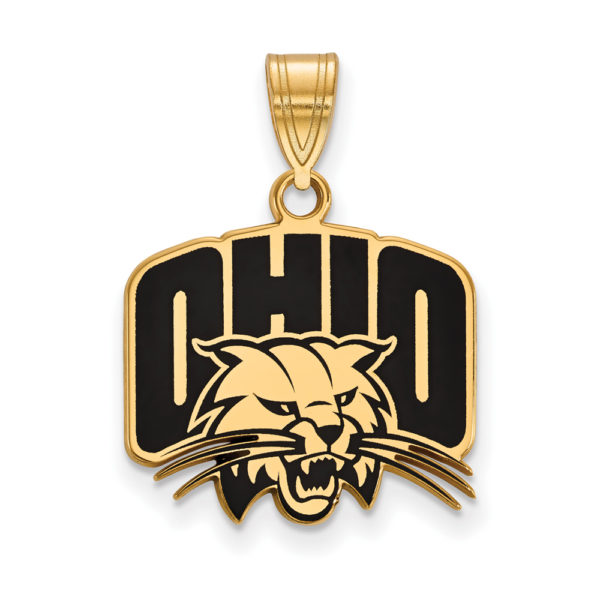 14k Gold Plated Silver Ohio U. Medium Enamel Pendant