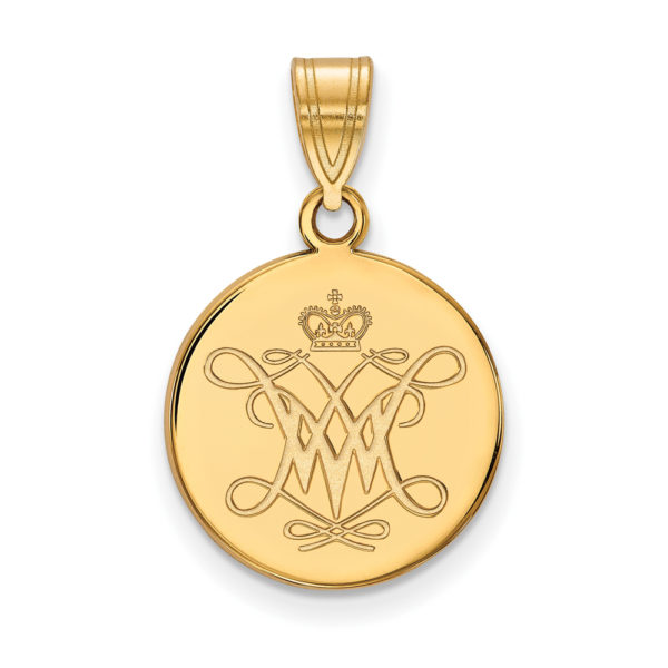 14k Gold Plated Silver William and Mary Medium Disc Pendant