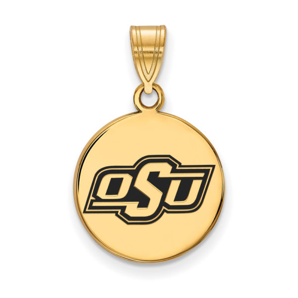 14k Gold Plated Silver Oklahoma State Medium Enamel Disc Pendant