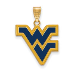 14k Gold Plated Silver West Virginia U. Large Enamel Logo Pendant