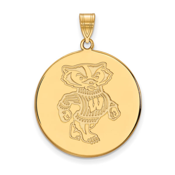 10k Yellow Gold U. of Wisconsin XL Badgers Disc Pendant