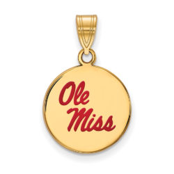 14k Gold Plate Silver U of Mississippi Medium Enamel Disc Pendant