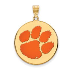 14k Gold Plated Silver Clemson U XL Enamel Disc Pendant