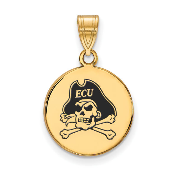 14k Gold Plated Silver East Carolina U Med Enameled Disc Pendant