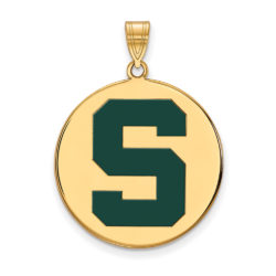 14k Gold Plated Silver Michigan State XL Enamel 'S' Disc Pendant