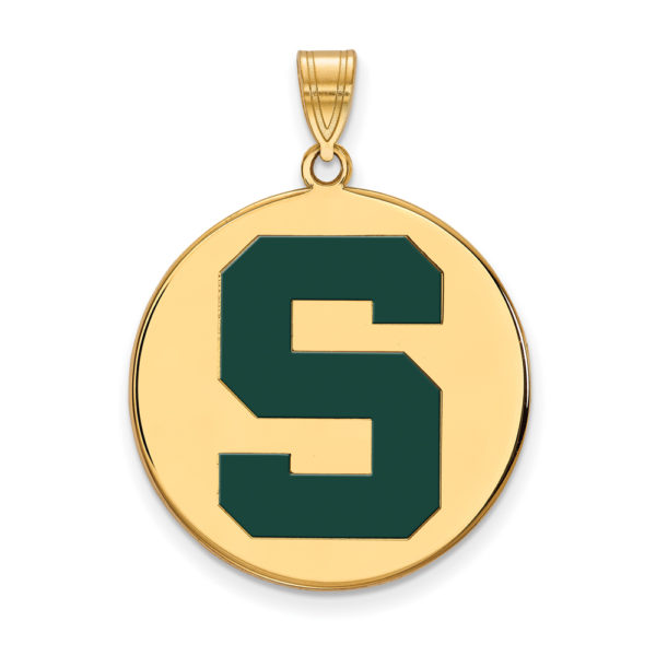 14k Gold Plated Silver Michigan State XL Enamel 'S' Disc Pendant