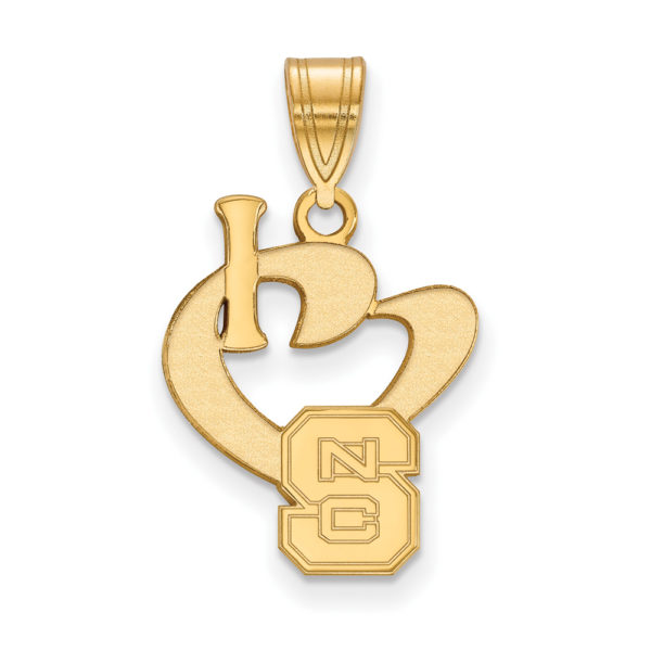 14k Gold Plated Silver North Carolina State Large I Love Logo Pendant