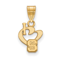 14k Gold Plated Silver North Carolina State Small I Love Logo Pendant