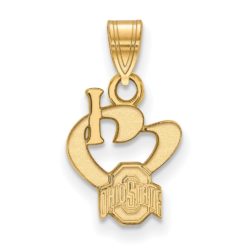 14k Gold Plated Silver Ohio State Small I Love Logo Pendant