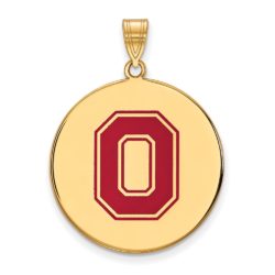 14k Gold Plated Silver Ohio State XL Enamel Disc Pendant