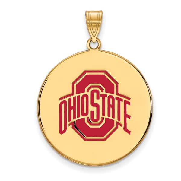 14k Gold Plated Silver Ohio State XL Enamel Logo Disc Pendant