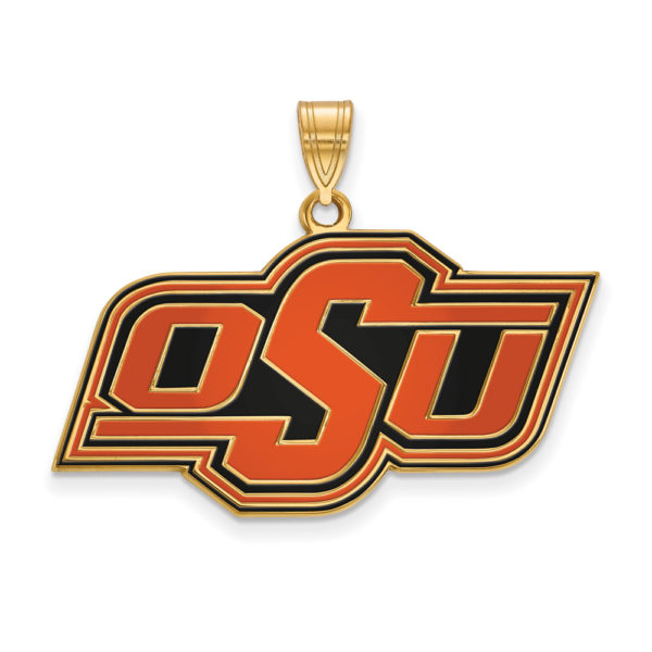 14k Gold Plated Silver Oklahoma State Large Enamel Pendant