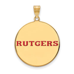 14k Gold Plated Silver Rutgers XL Enamel Script Disc Pendant