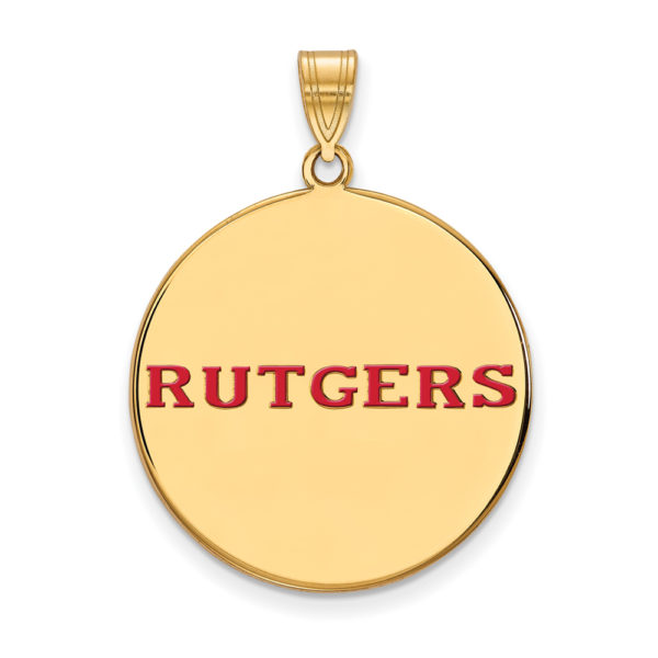 14k Gold Plated Silver Rutgers XL Enamel Script Disc Pendant