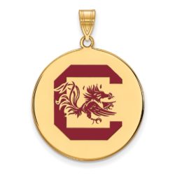 14k Gold Plated Silver South Carolina XL Red Enamel Disc Pendant