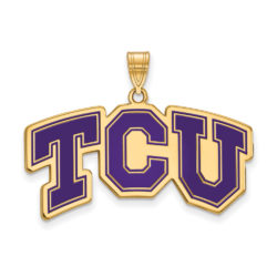 14k Gold Plated Silver Texas Christian U. Lg Enamel 'TCU' Pendant