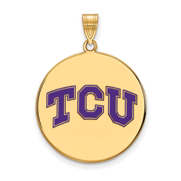 14k Gold Plated Silver Texas Christian U. XL Enamel Disc Pendant