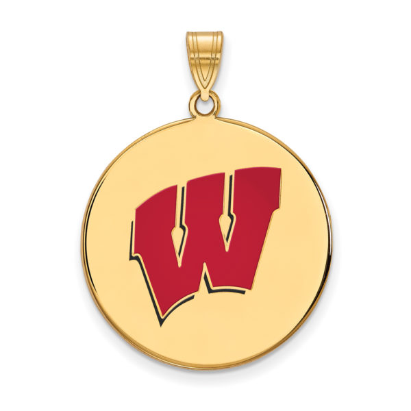 14k Gold Plated Silver U of Wisconsin XL Enamel 'W' Disc Pendant