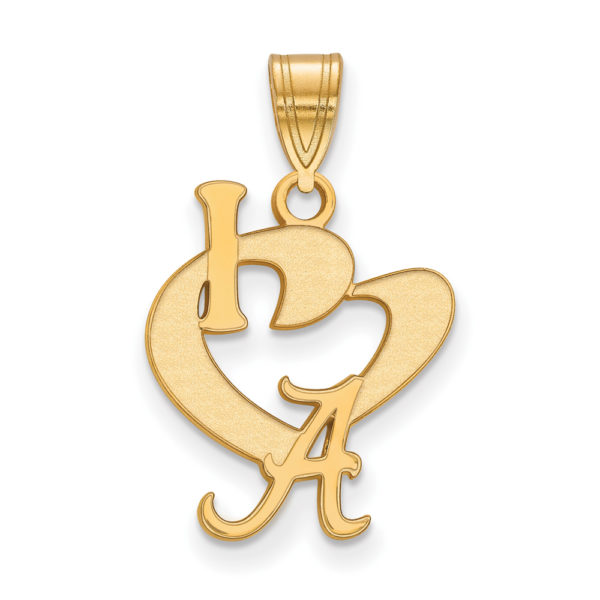 14k Gold Plated Silver U. of Alabama Large I Heart 'A' Pendant