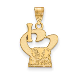 14k Gold Plated Silver U. of Alabama Large I Love Logo Pendant