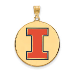 14k Gold Plated Silver U. of Illinois XL Enamel 'I' Disc Pendant