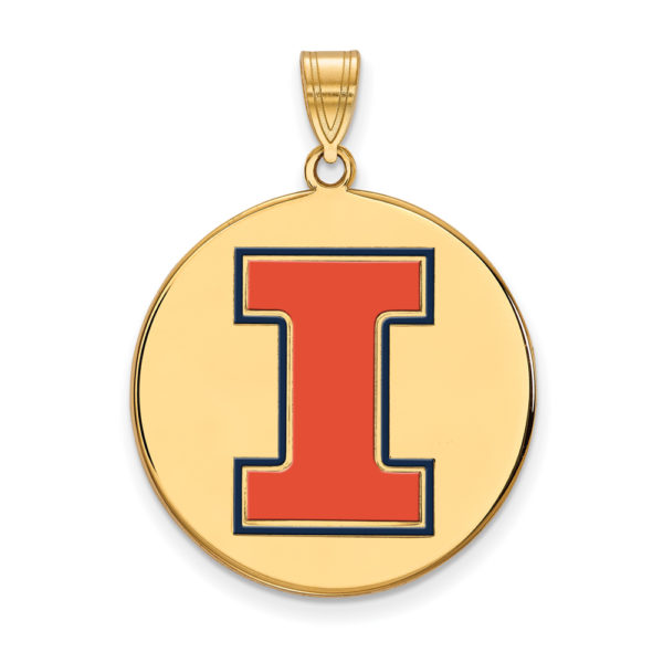 14k Gold Plated Silver U. of Illinois XL Enamel 'I' Disc Pendant