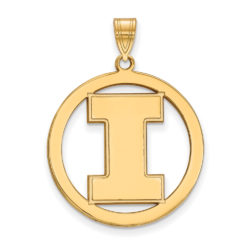 14k Gold Plated Silver U. of Illinois XL Initial I Circle Pendant