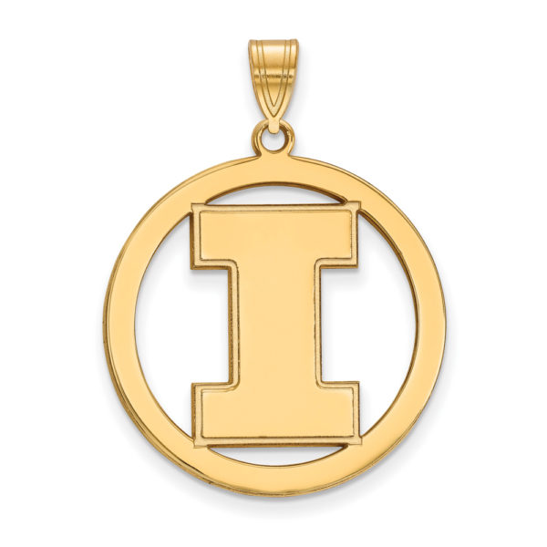 14k Gold Plated Silver U. of Illinois XL Initial I Circle Pendant