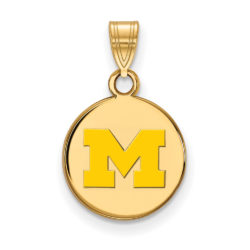 14k Gold Plated Silver U. of Michigan Small Yellow Enamel Disc Pendant