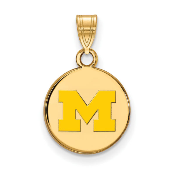 14k Gold Plated Silver U. of Michigan Small Yellow Enamel Disc Pendant