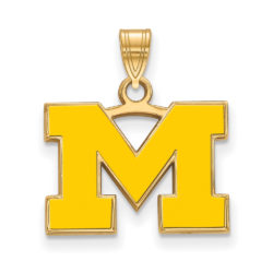 14k Gold Plated Silver U. of Michigan Small Yellow Enamel Pendant