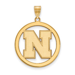 14k Gold Plated Silver U. of Nebraska XL Initial N Circle Pendant