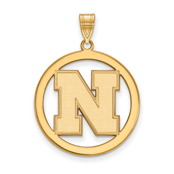 14k Gold Plated Silver U. of Nebraska XL Initial N Circle Pendant